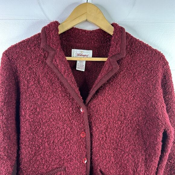 WORTHINGTON Maroon Burgundy Button‎ Up Teddy Acrylic Wool Cardigan Petite Small - Picture 5 of 9